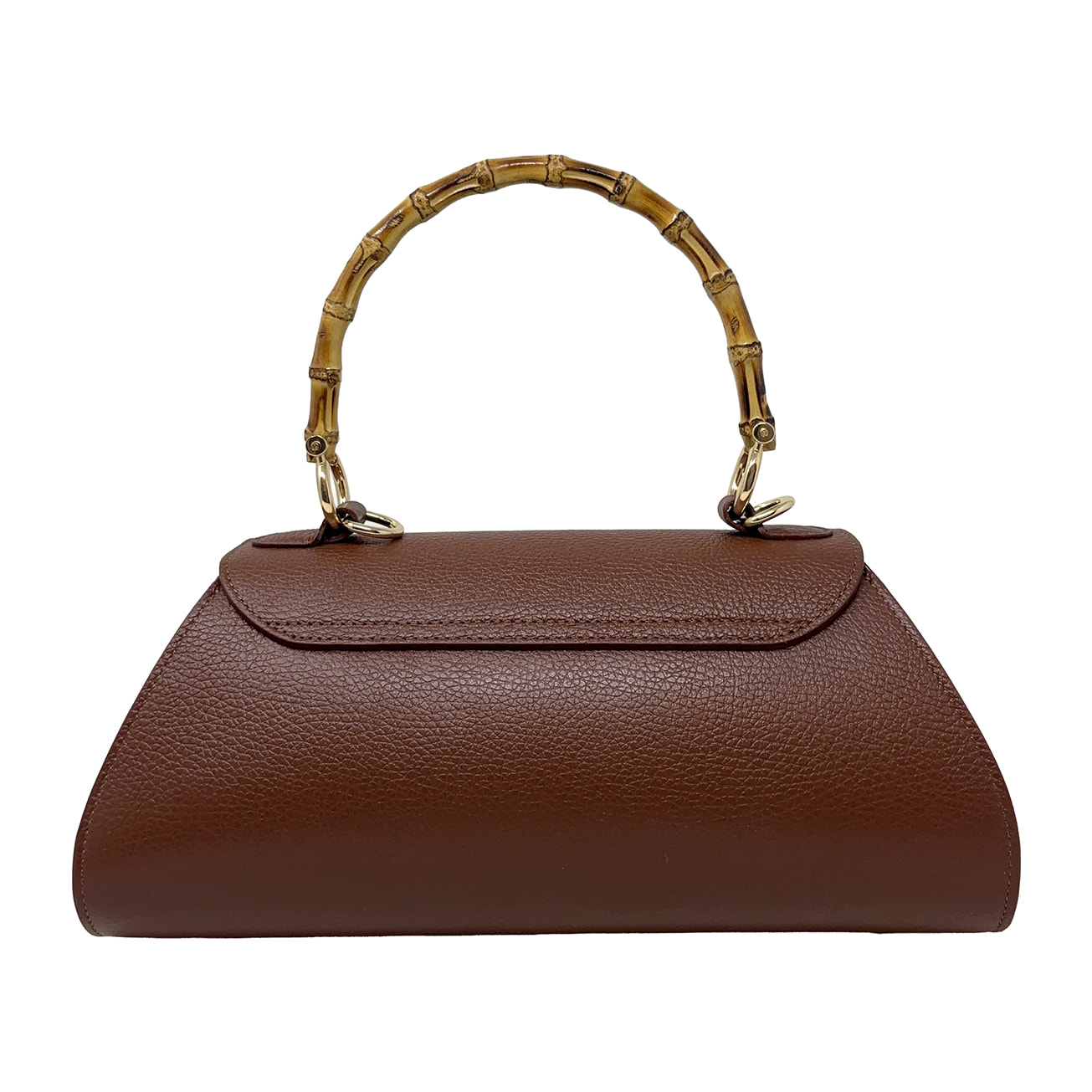 Borsa a Mano Elegante da Donna con Manico in Bambu in Pelle Martellata