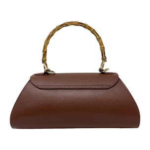 Borsa a Mano Elegante da Donna con Manico in Bambu in Pelle Martellata