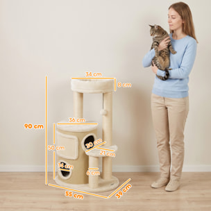Arbre à chat design beige clair griffoirs grattoirs niche 3 plateformes