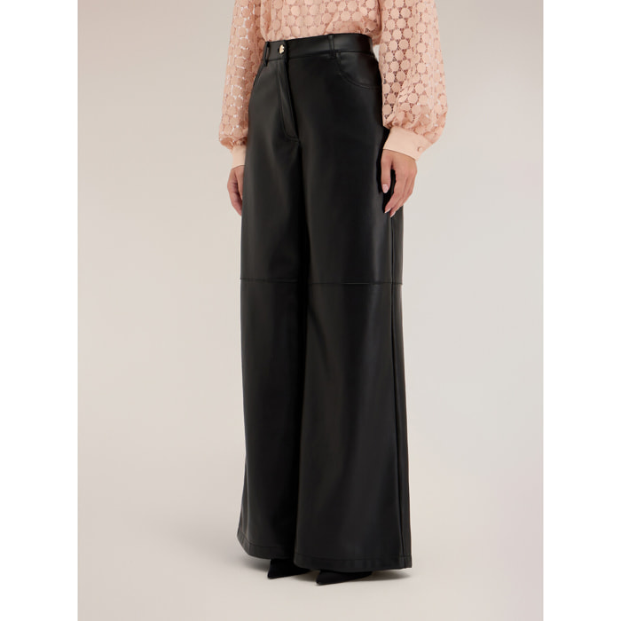 Motivi - Pantaloni palazzo effetto lucido - Nero
