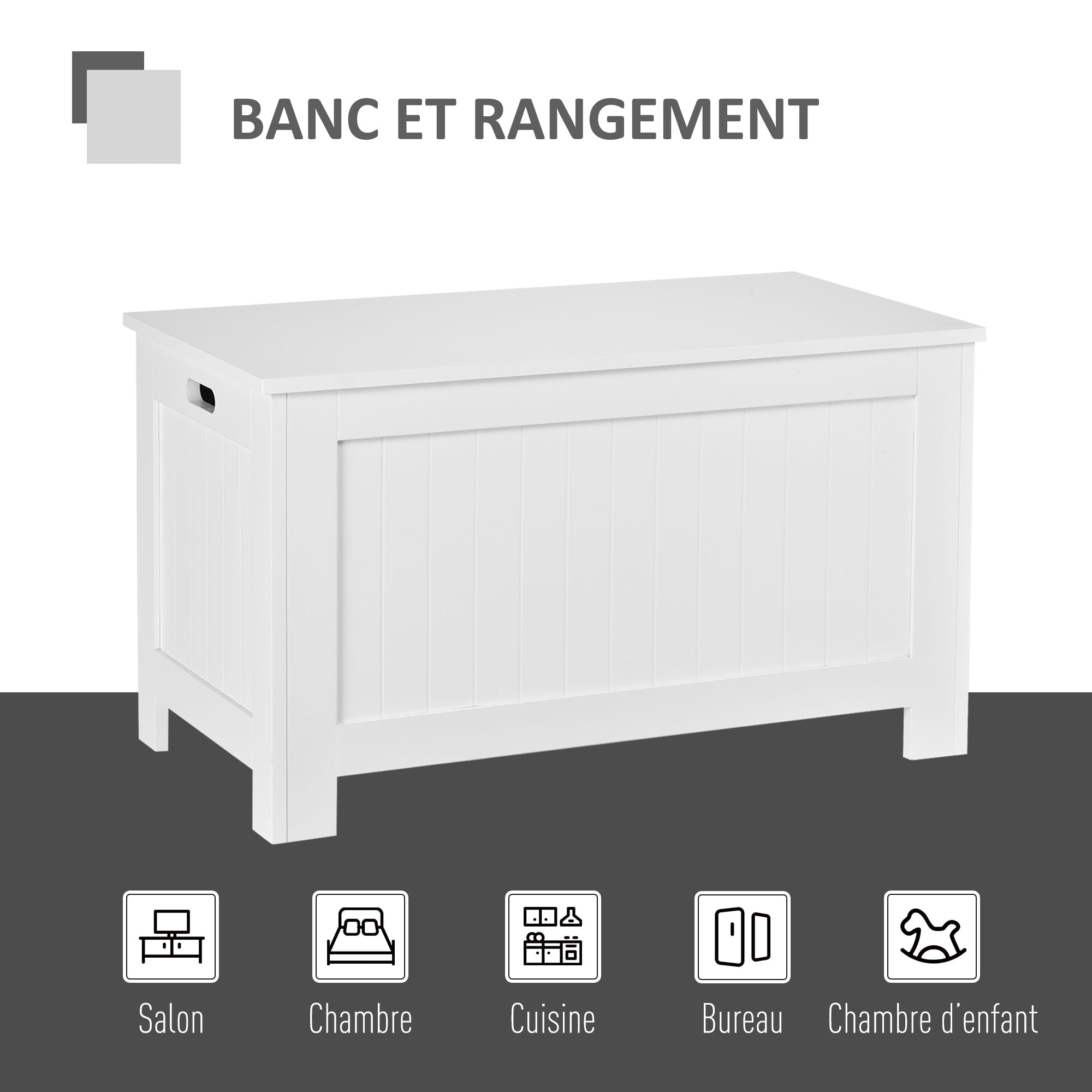 Coffre malle de rangement 81L x 40l x 46H cm MDF blanc