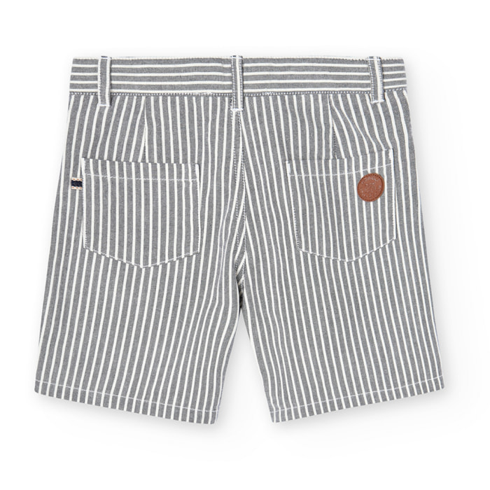 Bermudas oxford niÃ±o, estampado de rayas, botÃ³n, gris oscuro