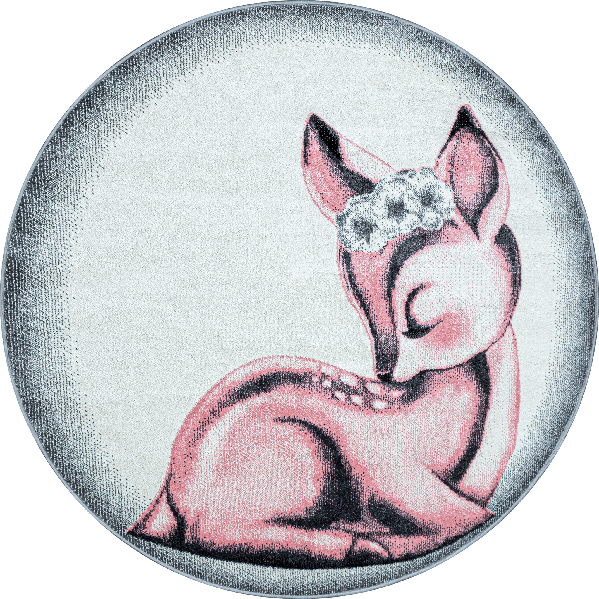 BAMBI - Tapis enfants rond à motif biche rose