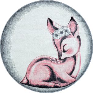 BAMBI - Tapis enfants rond à motif biche rose