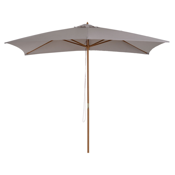 Sombrilla Terraza Exterior 295x200 cm Sombrilla de Jardín Rectangular Ajustable con Mástil de Madera y Manivela Impermeable Parasol para Patio Terraza Gris