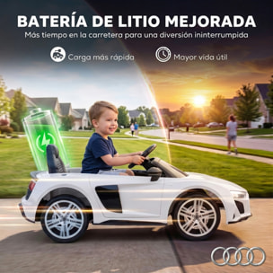 Coche Eléctrico para Niños Audi R8 Spyder Coche de Batería Litio 12V con Mando a Distancia 2,4 G 2 Motores Arranque Suave Suspensión Trasera Música Bocina USB Faros LED +3 Años 3-5km/h Blanco