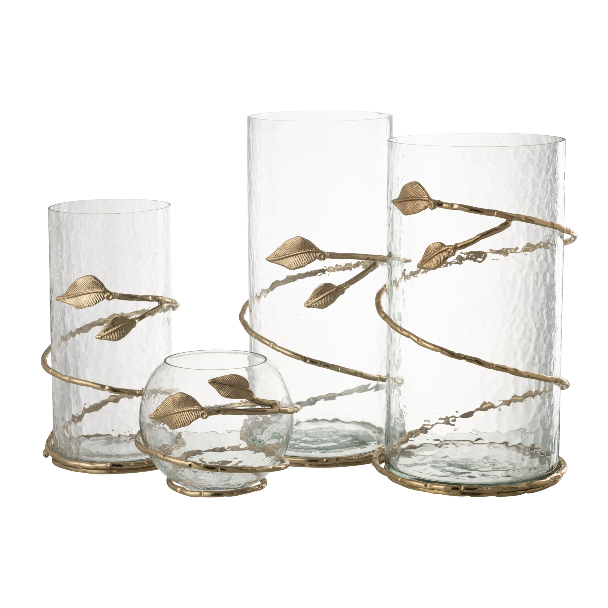 J-Line vase Feuille Bol - verre/acier - transparent/or - Ø 10 cm