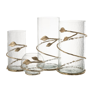 J-Line vase Feuille Bol - verre/acier - transparent/or - Ø 10 cm