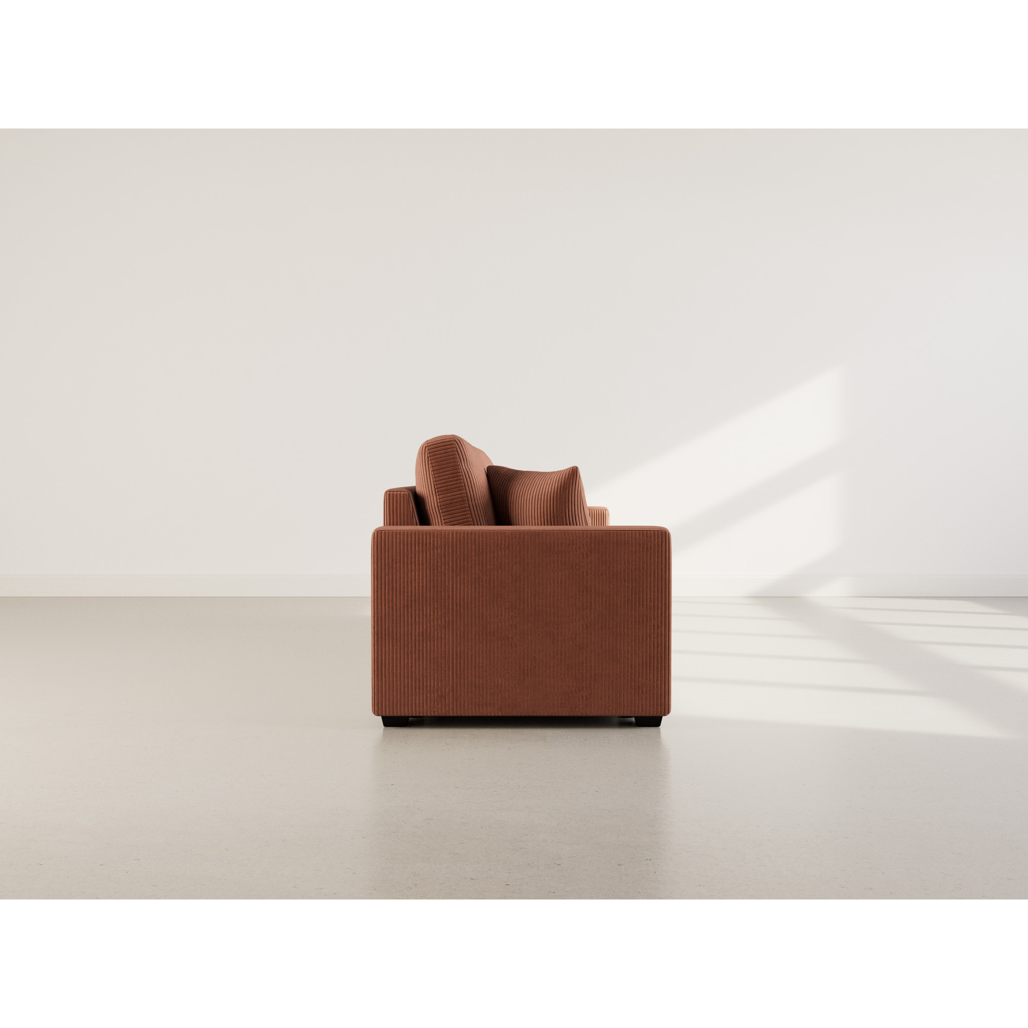 Cyrus - Canapé droit 3 places convertible en velours côtelé - Terracotta