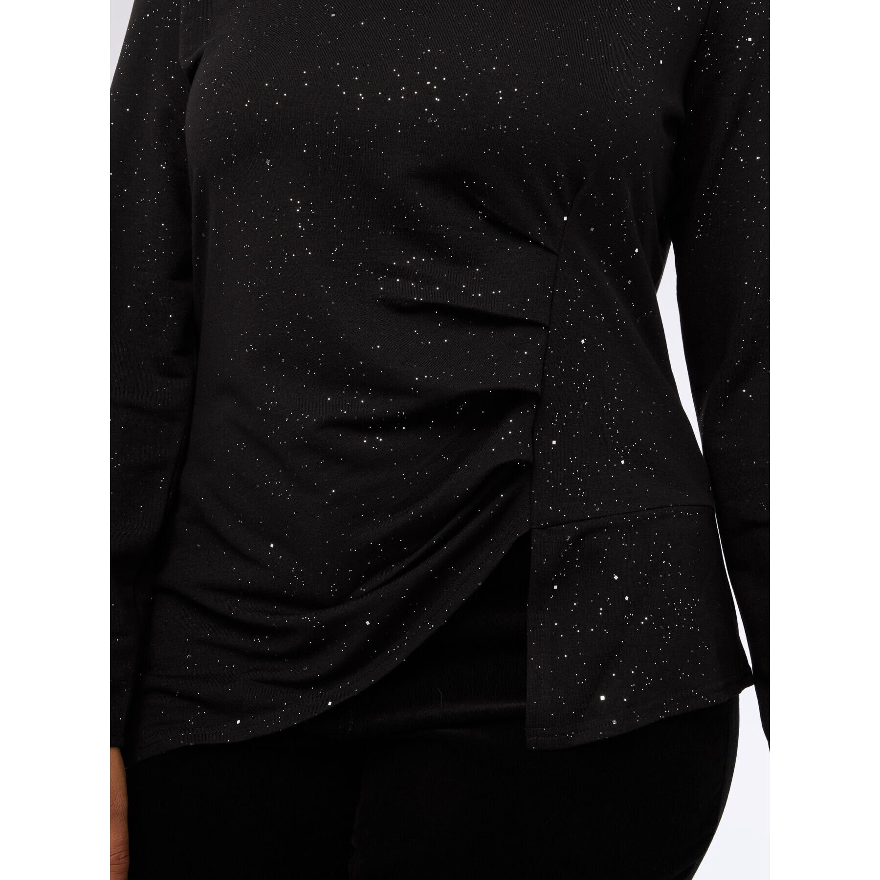 Fiorella Rubino - Camiseta con purpurina y drapeado lateral - Negro