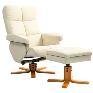 Fauteuil relax inclinable style contemporain repose-pieds coffre rangement revêtement synthétique acier bois crème
