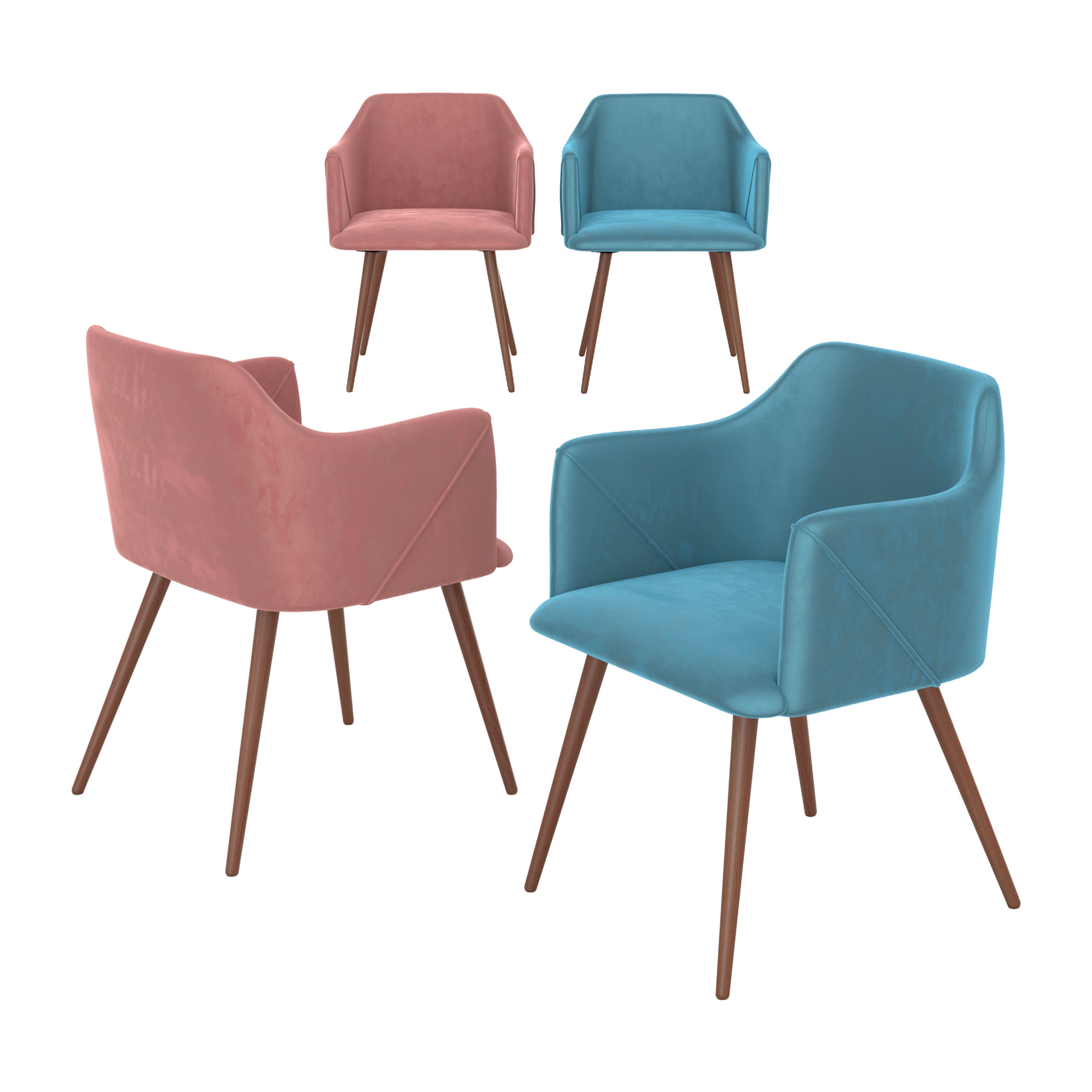 Pack 4 chaises Daisy en velours bleu et rose