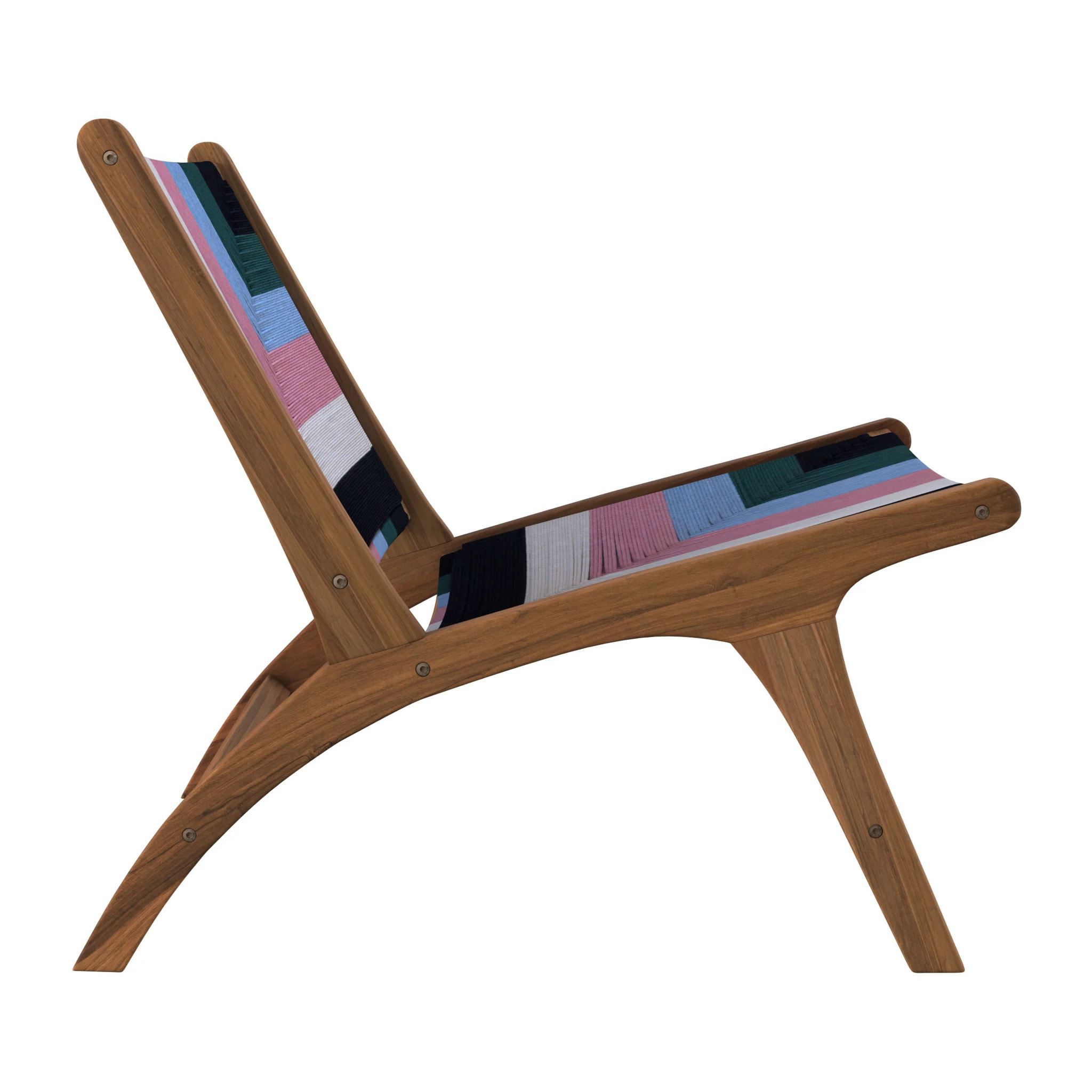 Fauteuil multicolore en fil de laine tressé et bois de teck - Callie