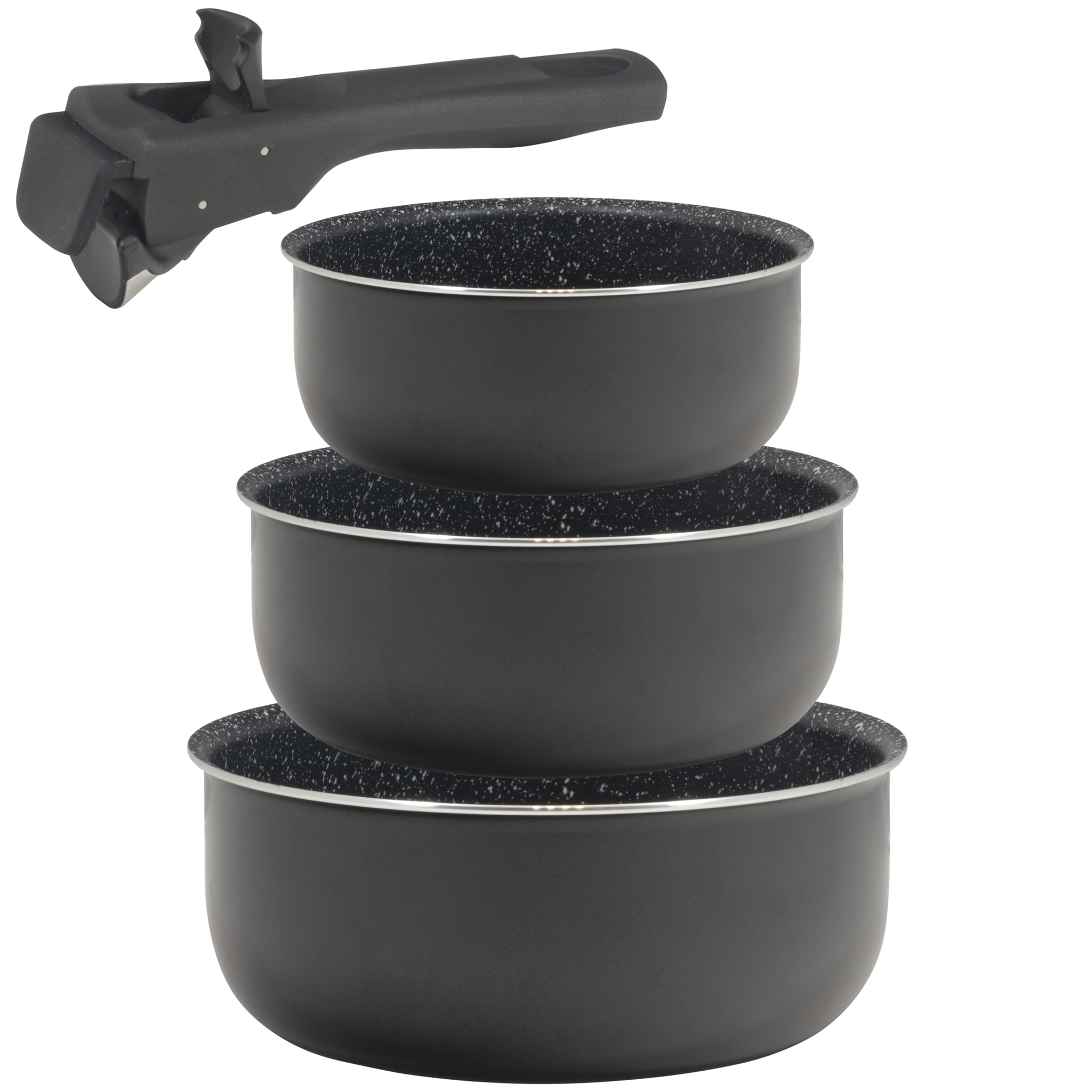 Set 3 cazos Bergner 16+18+20cm  Click & cook black CON mango amovible