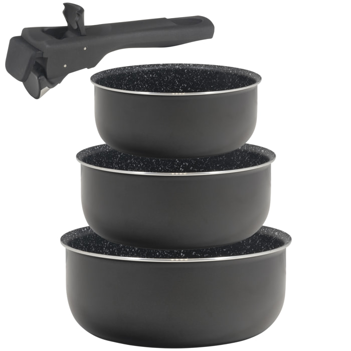 Set 3 cazos Bergner 16+18+20cm  Click & cook black CON mango amovible