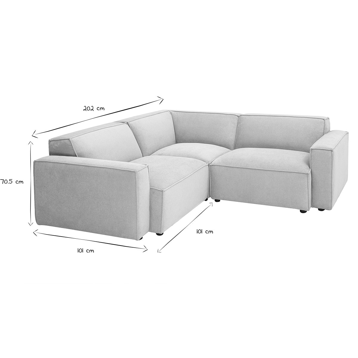 Canapé d'angle modulable 3 places en tissu effet velours texturé beige SPLIT