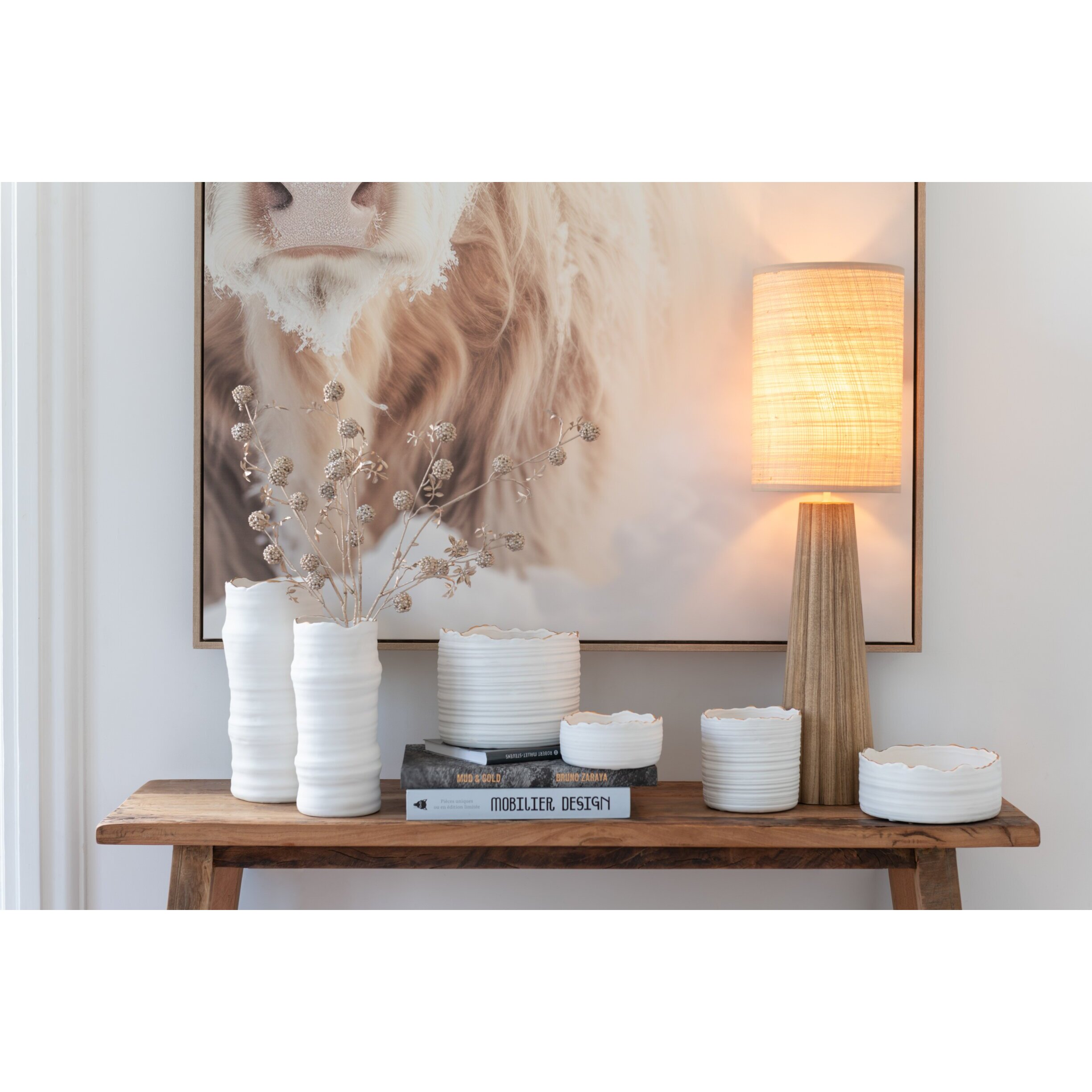J-Line cache-pot Haut - porcelaine - blanc/or - small - Ø 13 cm