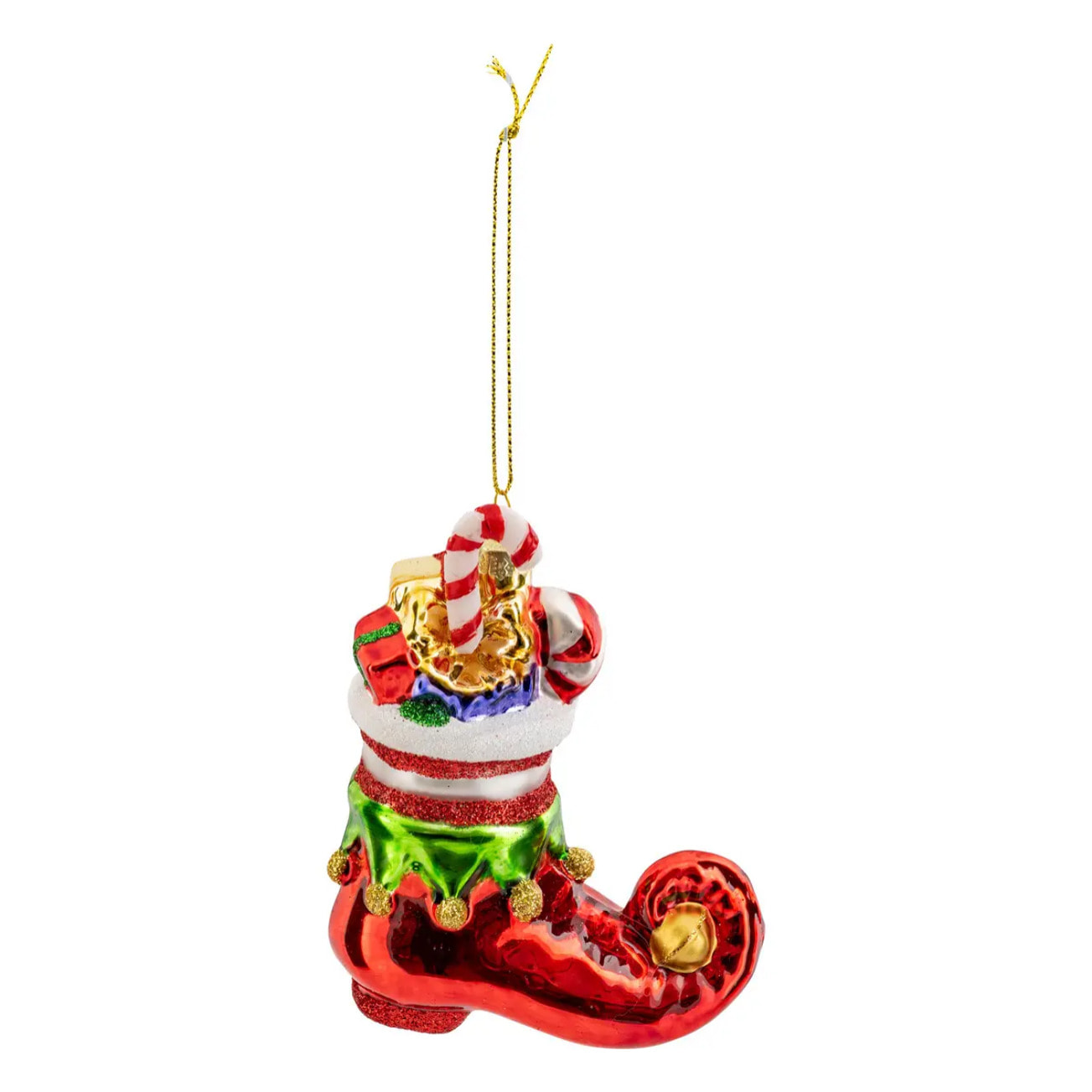 Sujet botte cadeaux verre H.11cm rouge