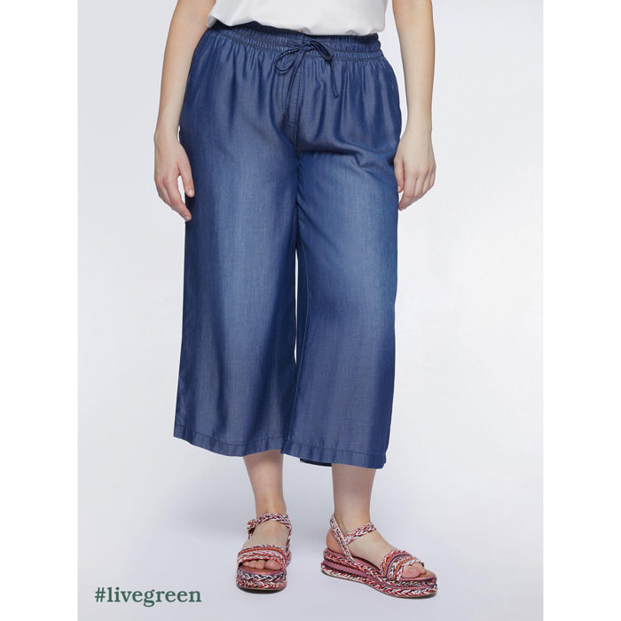 Fiorella Rubino - Pantalones cropped de lyocell - Azul