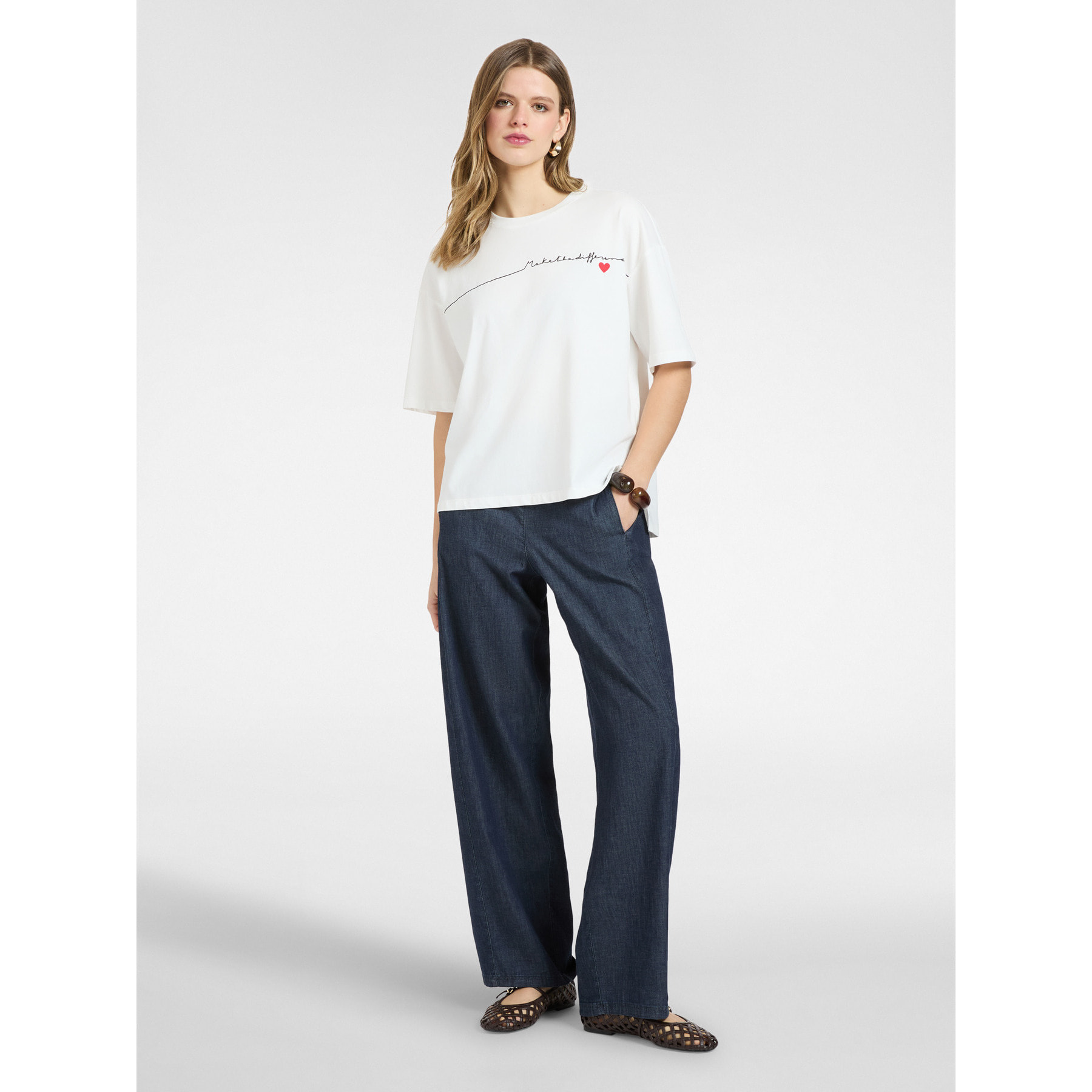 Elena Mirò - T-shirt in cotone con stampa - Bianco