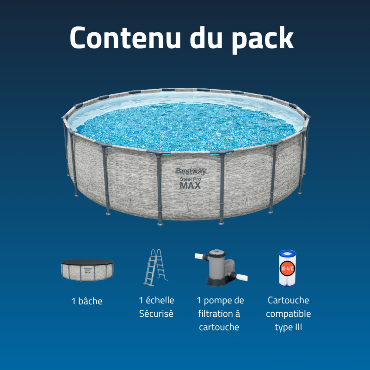 Bestway Piscine hors sol tubulaire ronde Bestway Steel Pro Max 488 x 122 cm décor pierres