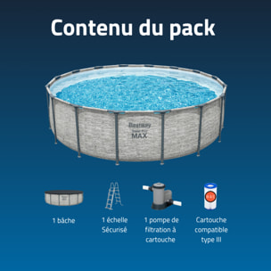 Bestway Piscine hors sol tubulaire ronde Bestway Steel Pro Max 488 x 122 cm décor pierres