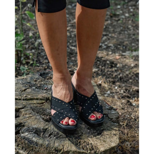 Sandalias de Serraje - Negro - Tacón: 8 cm