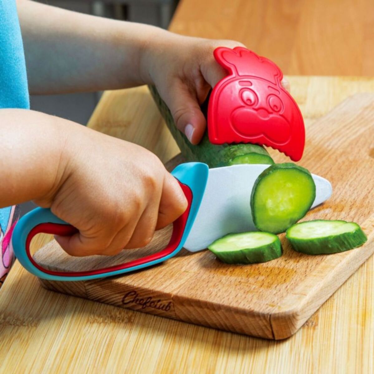 Couteau chef CHEFCLUB le couteau du chef kids bleu et rouge