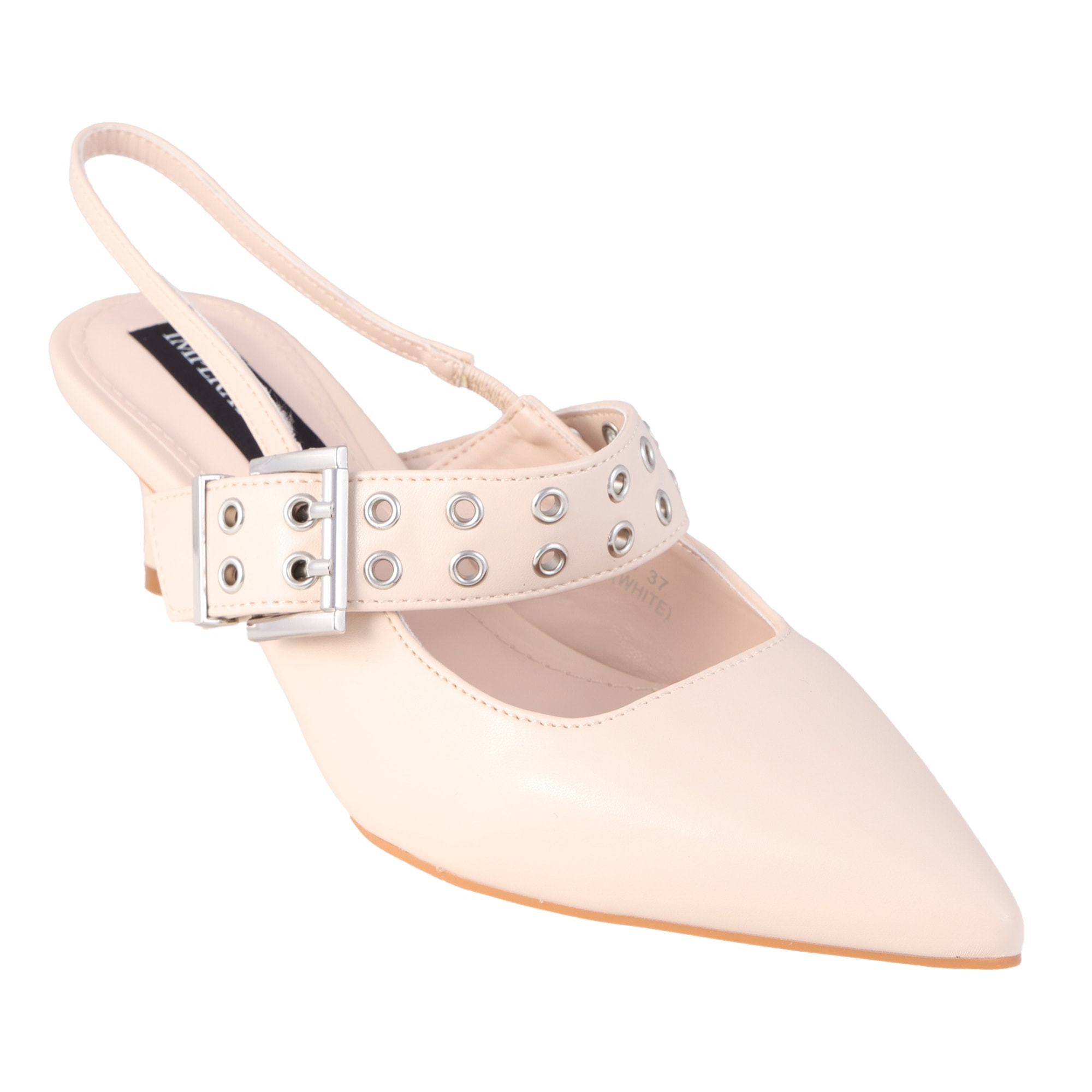 Decolletè in simil pelle con fascia borchiata