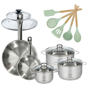 Lot de 2 Poêles et 3 Faitouts 16/20/24cm Fackelmann Etherna avec 5 ustensiles Océan