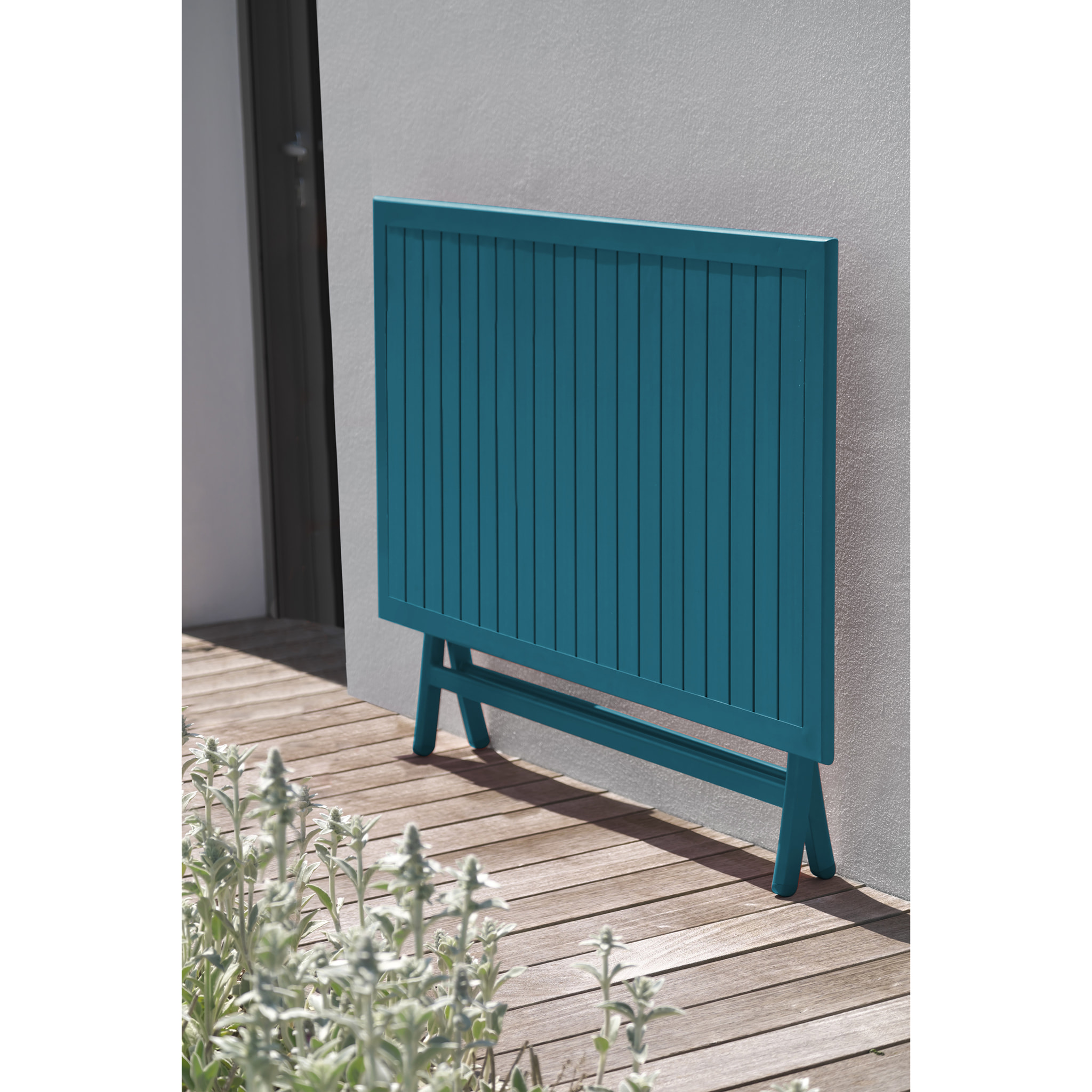 MARIUS - Table de jardin pliante en aluminium bleu canard