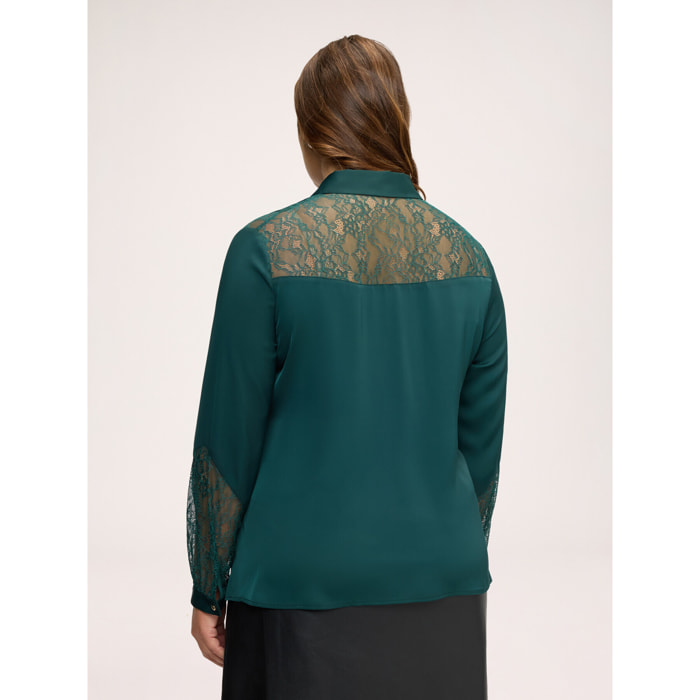 Fiorella Rubino - Blusa in raso stretch con inserti in pizzo - Verde