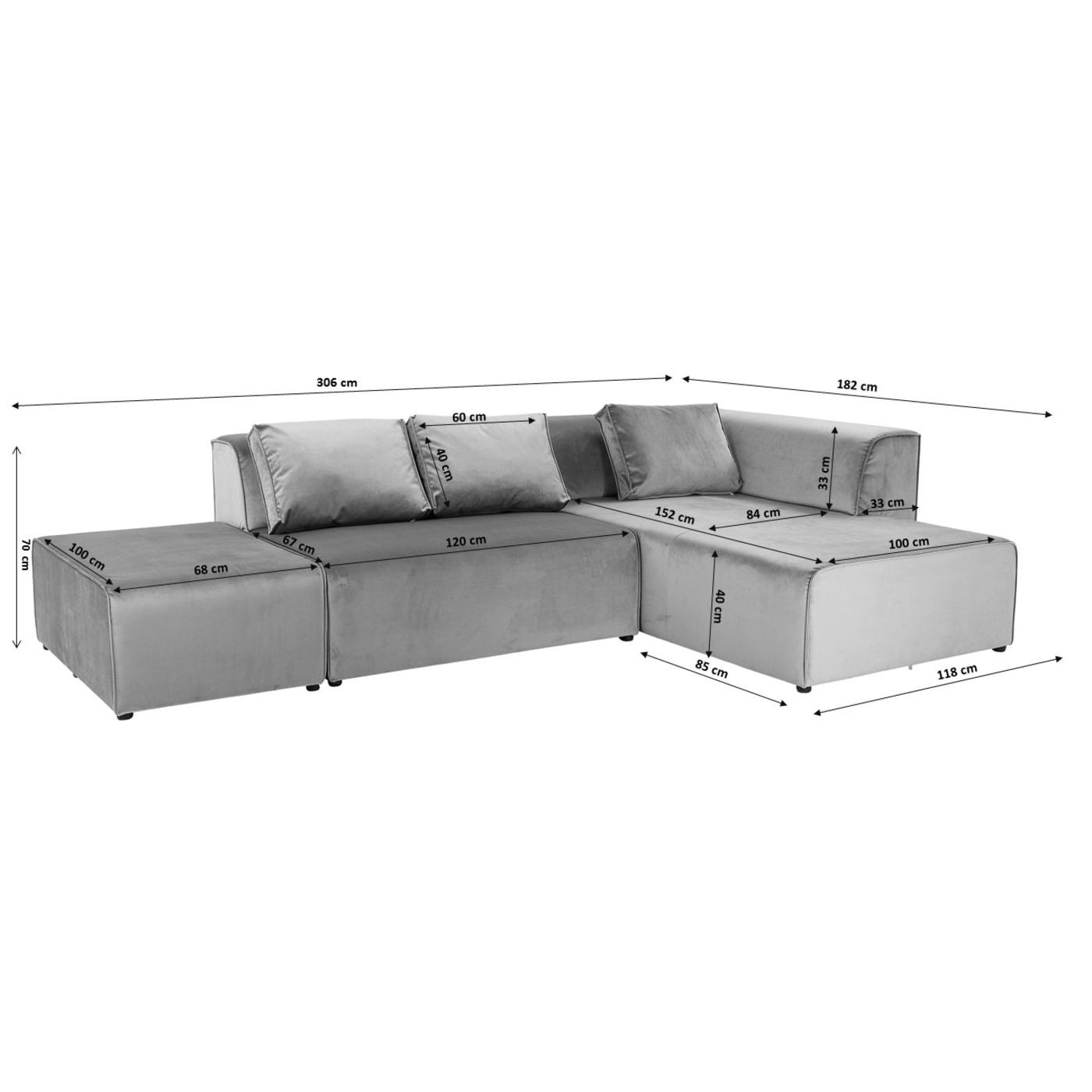 Canapé d'angle Infinity droite velours océan Kare Design