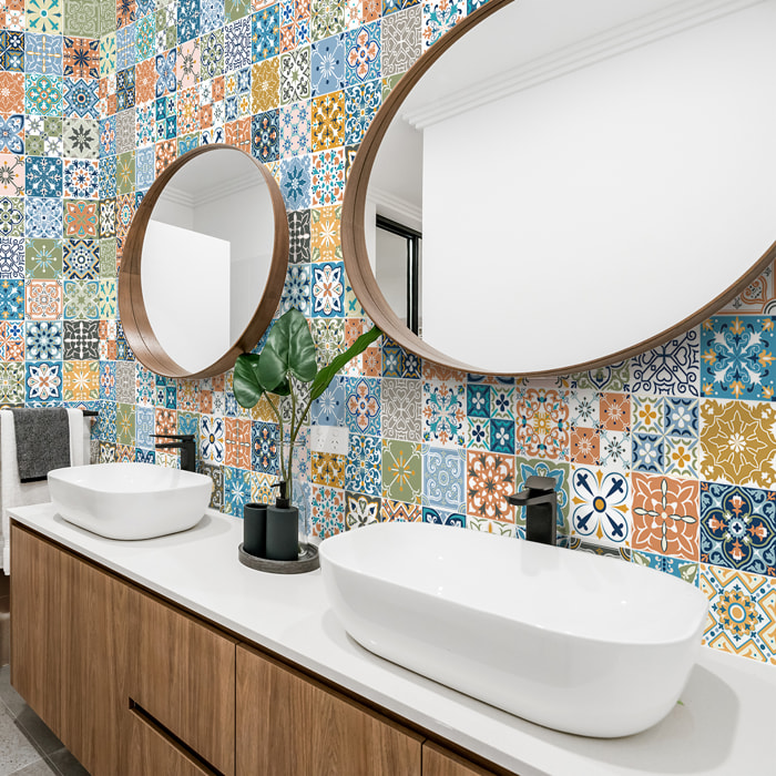 Stickers muraux - Sticker Mural Carrelage adhésif Cuisine Salle de Bain - 60 STICKERS CARREAUX DE CIMENT AVERA