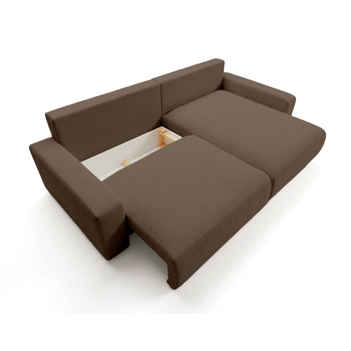 Mini Pivoine - Canapé d'angle réversible 4 places convertible avec coffre en velours texturé - Marron