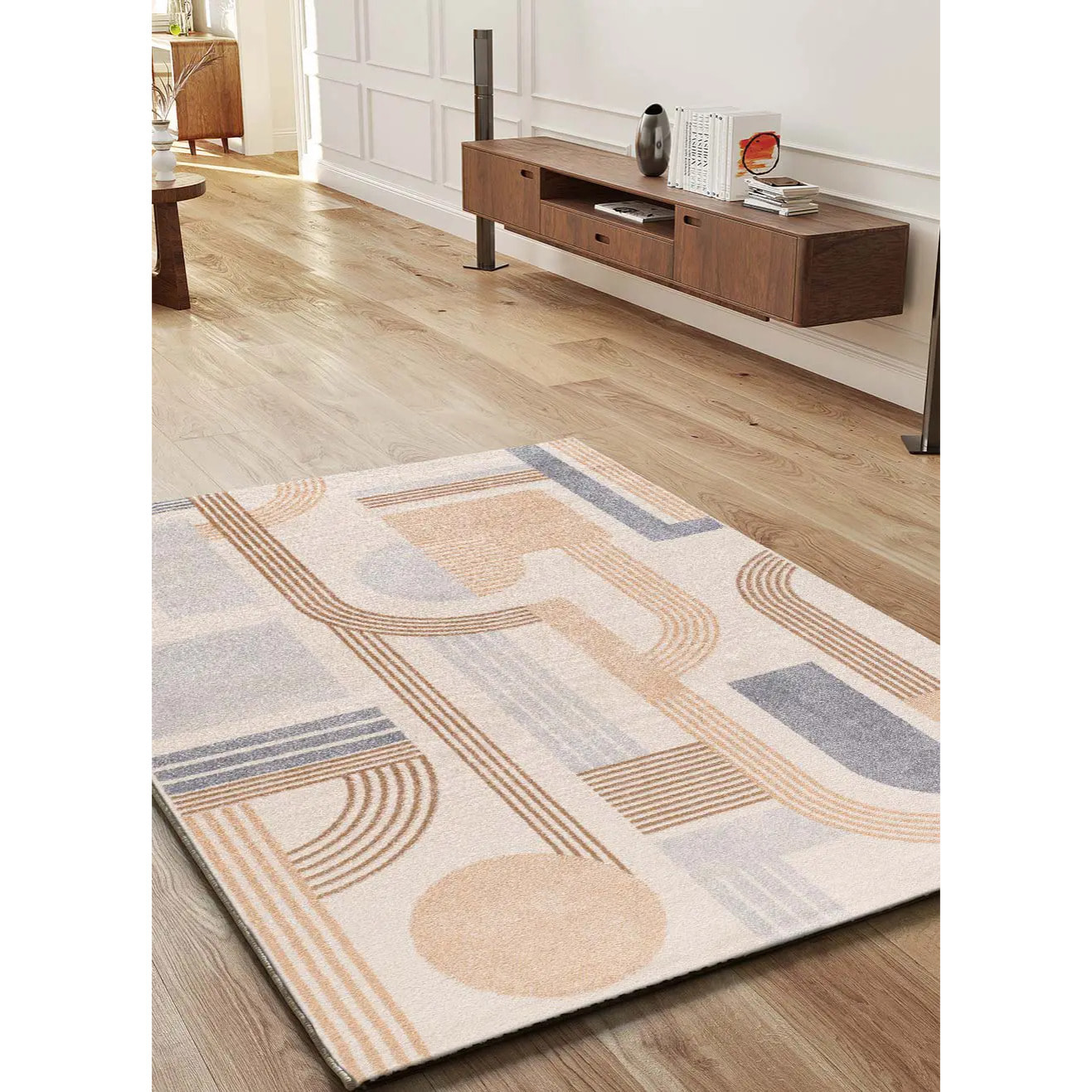 ASTRA Alfombra geométrica de pelo corto beige, varias medidas disponibles.