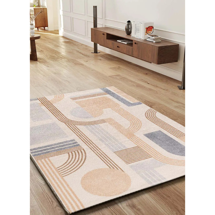 ASTRA Alfombra geométrica de pelo corto beige, varias medidas disponibles.