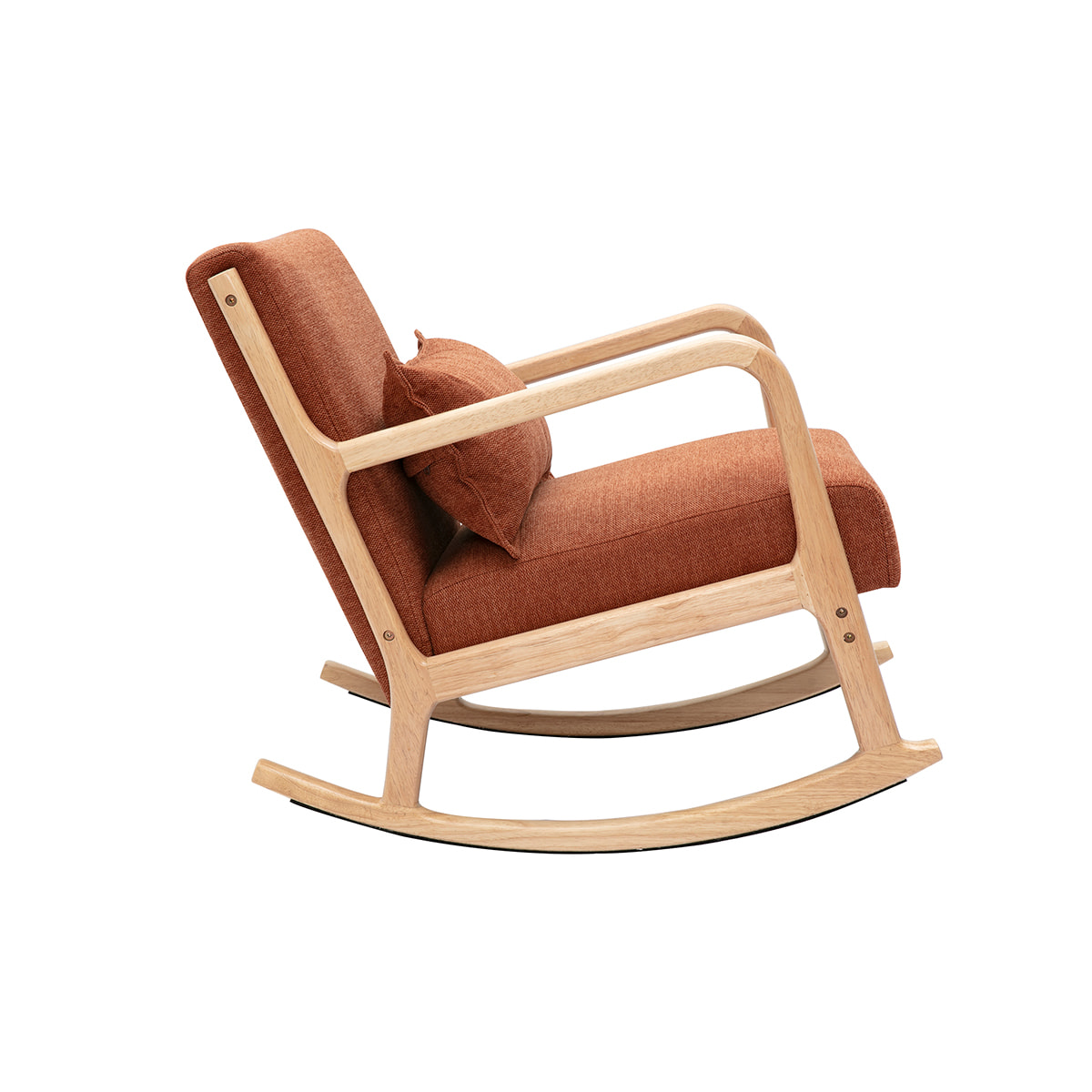 Rocking chair scandinave en tissu effet velours terre brûlée et bois clair massif DERRY