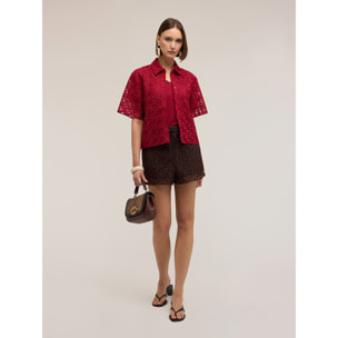 Motivi - Camisa boxy de encaje macramé - Rojo
