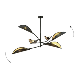 Lampada a sospensione Lotus in acciaio nero e oro