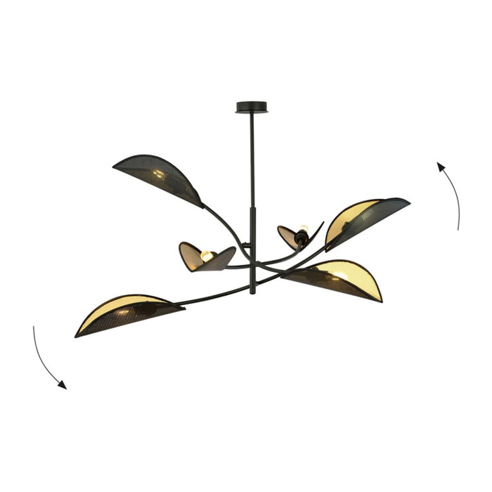 Lampada a sospensione Lotus in acciaio nero e oro