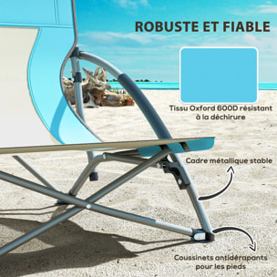 Lot de 2 chaises de plage pliantes - chaise de camping compacte légère poids net 2,2 Kg - métal polyester textilène bleu
