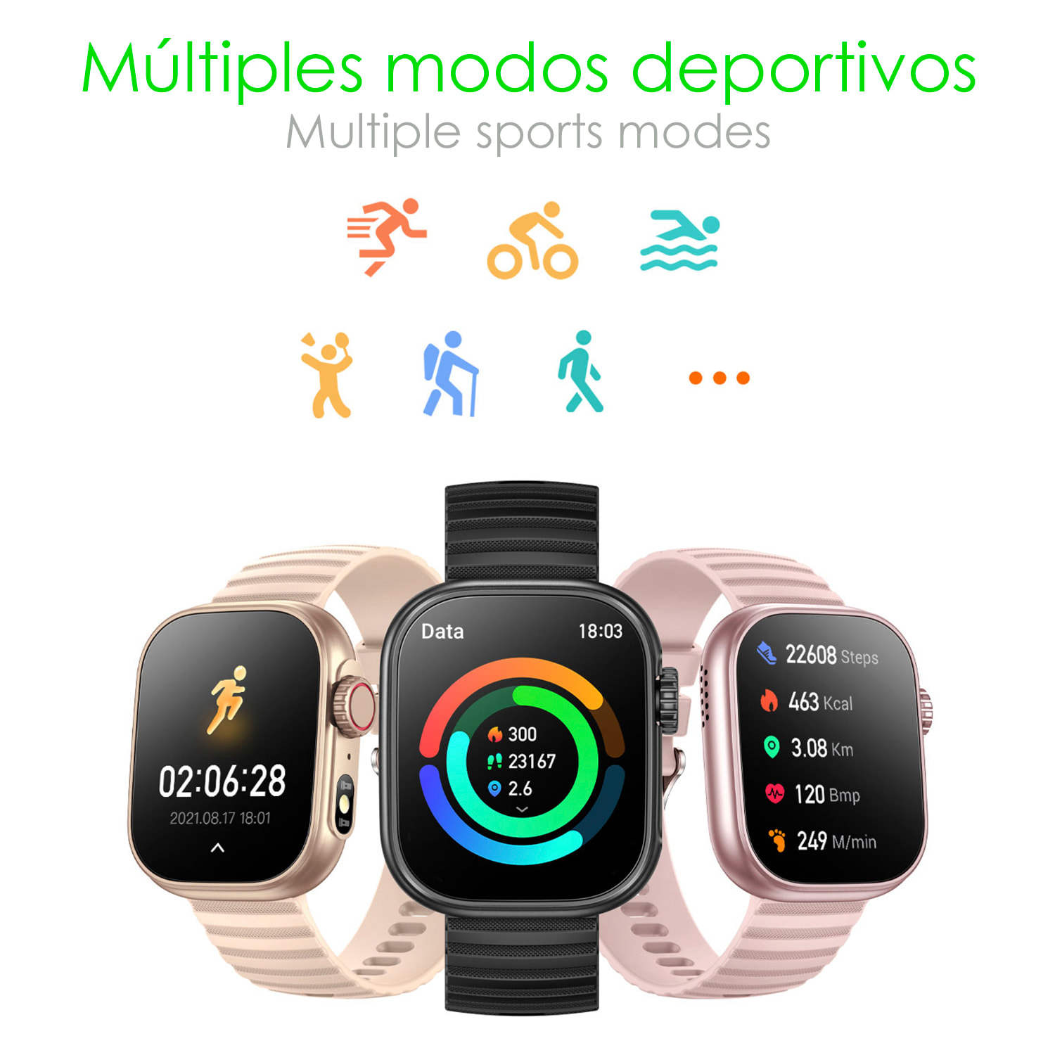 DAM Smartwatch ZW39 con notificaciones de Apps, llamadas Bluetooth. Monitor de tensión y oxígeno en sangre. 3,7x1,1x4,7 Cm. Color: Negro