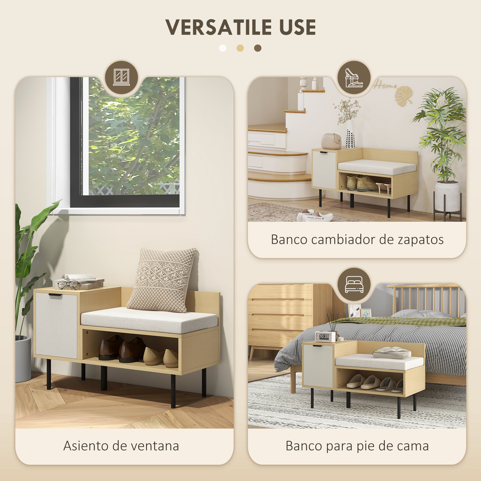 Banco Zapatero Zapatero de Entrada Recibidor con Cojín Puerta y Estante Zapatero con Asiento para Salón Pasillo Dormitorio 80x35x47 cm Natural