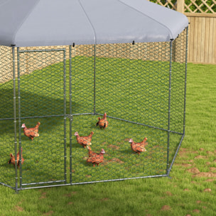 Gallinero para Exterior Grande de Acero 400x346x263 cm Jaula de Gallinas en Forma de Hexágono Cubierta de Tela Oxford Resistente a los Rayos UV e Impermeable para Patio Plata