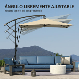 Parasol Excéntrico 247x247 cm Sombrilla de Jardín con Base Cruzada Cubierta Ajustable Manivela Funda Protectora y Cuerda de Viento Anti-UV 50+ Sombrilla para Terraza Patio Caqui