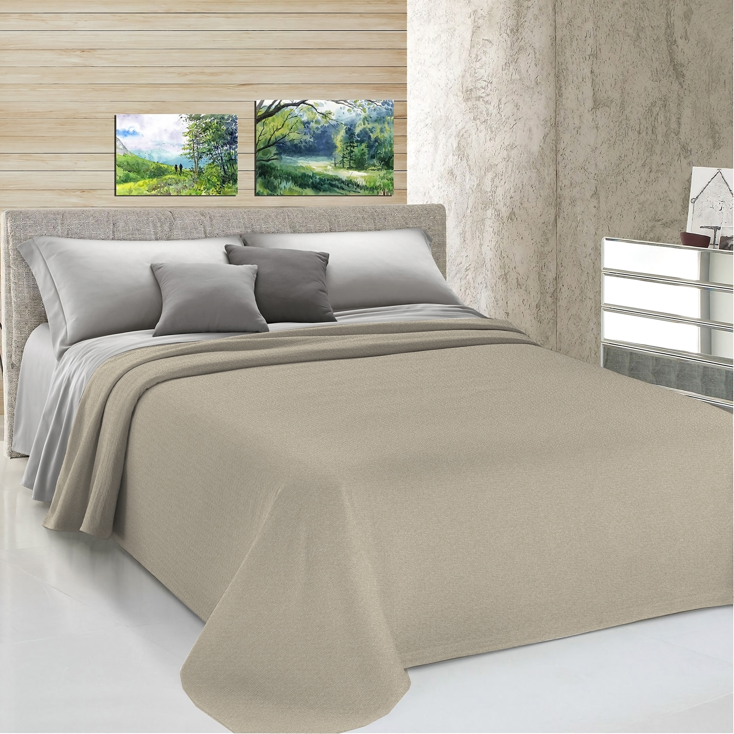 Copriletto copritutto tinto in filo tinta unita beige