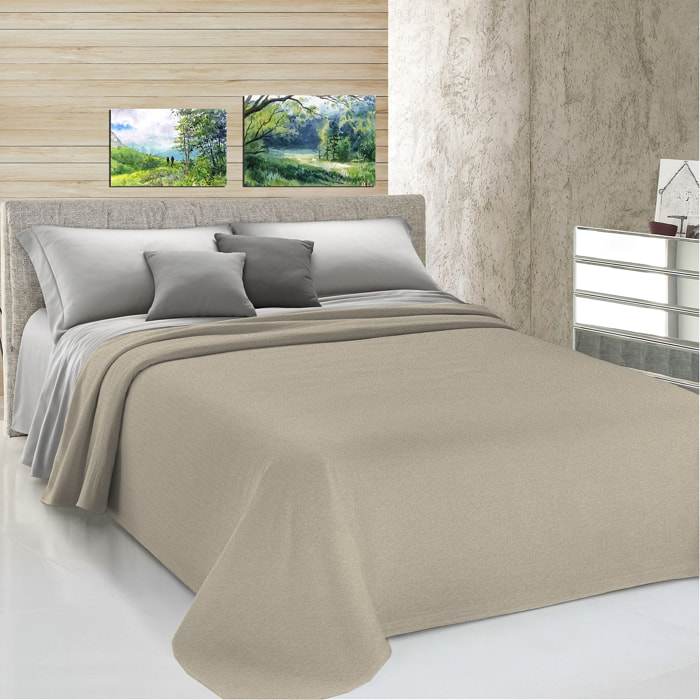 Copriletto copritutto tinto in filo tinta unita beige