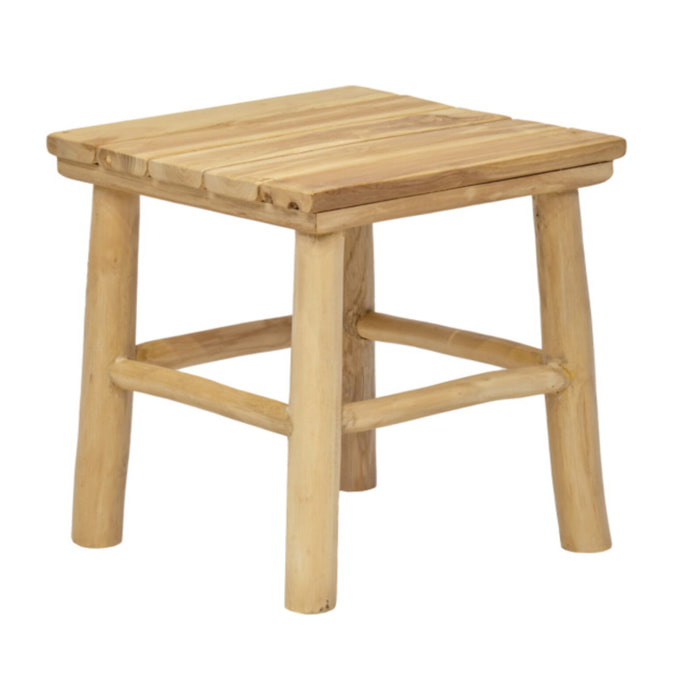 Petit tabouret carré artisanal 30 cm de haut en bois de teck - KIDA