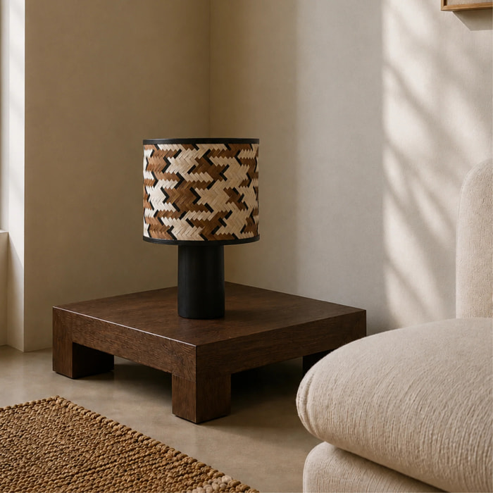 Grande lampe à poser en bois de chêne et bambou marron et noir - Phil